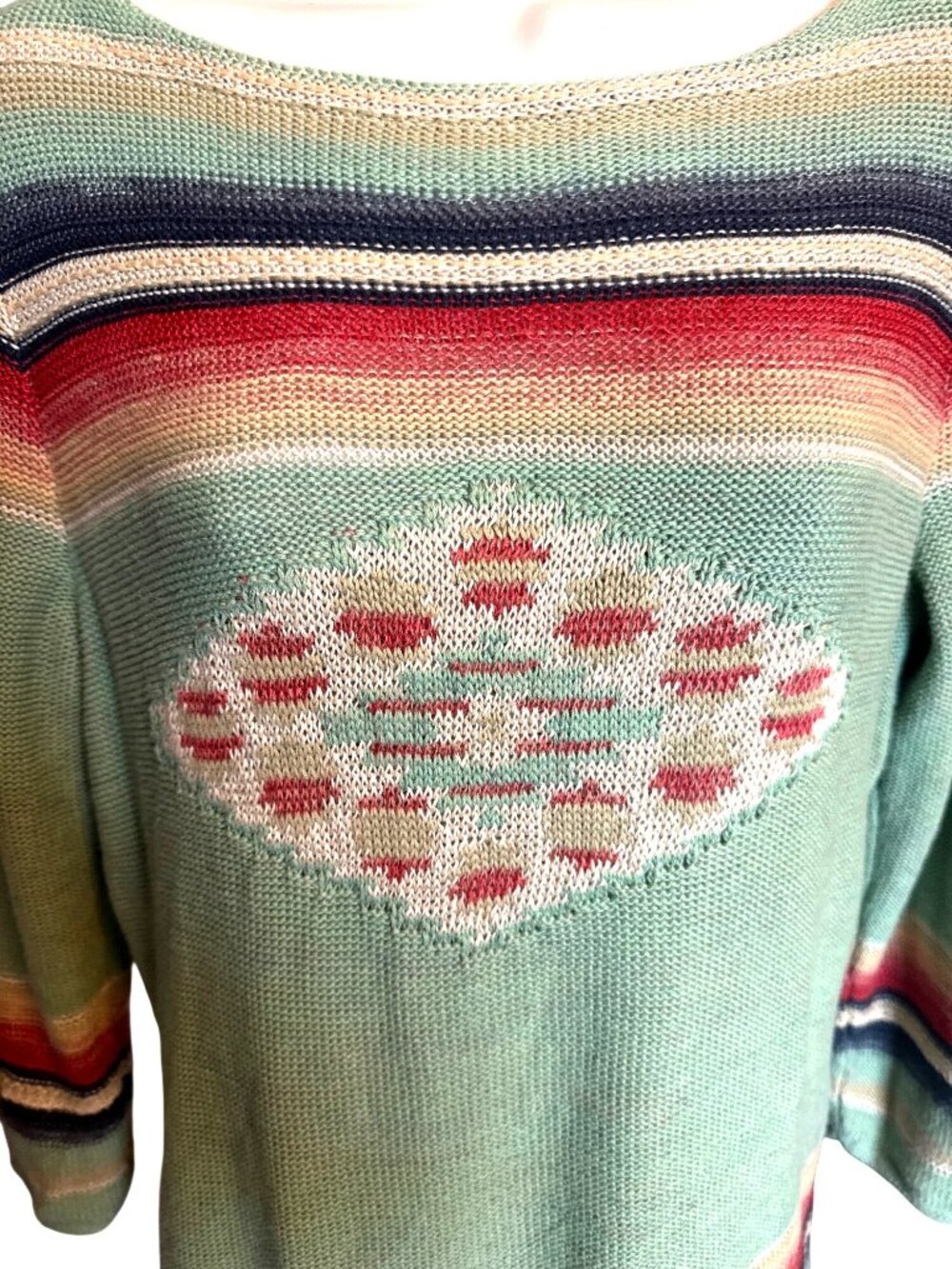 Lauren Ralph Lauren Aztec Sweater Size M Boho Southwestern Linen Cotton READ - Picture 2 of 11